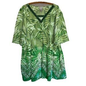 Catherines Crinkle Tunic‎ Blouse 3X Beaded Stretchy Resort Boho Lightweight